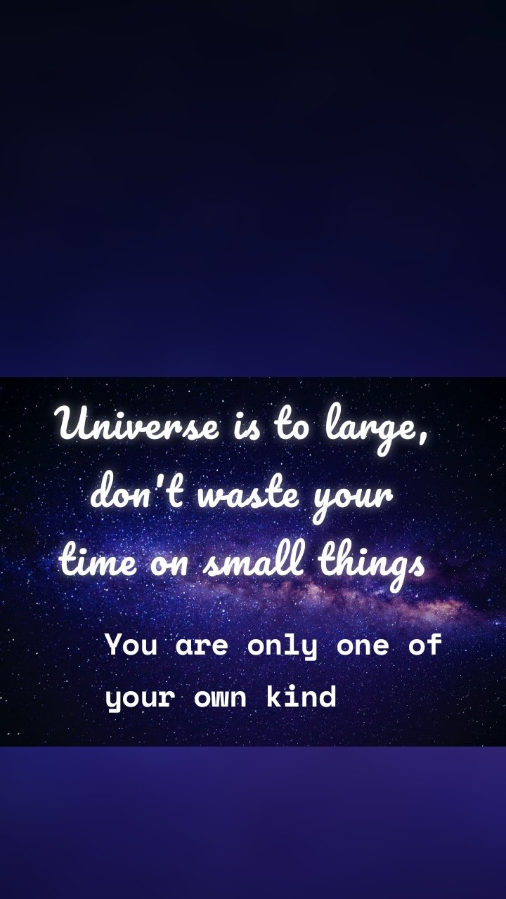 Universe is to large, don't waste your time on small things You are only one of your own kind